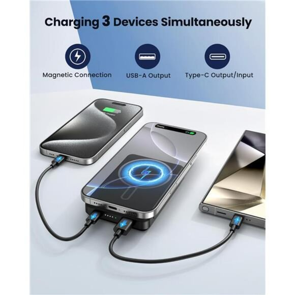 Magnetic power bank 12000mAh magsafe charger fast charging USB C wireless - Picture 4 of 7